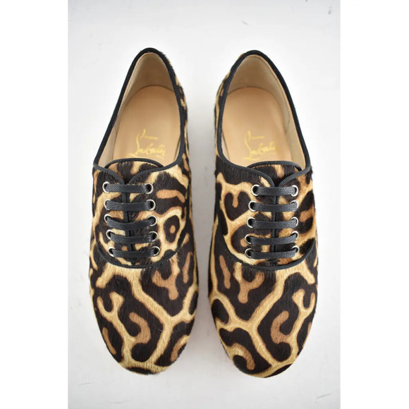 Christian Louboutin New Fred Flat Black Brown Leopard Pony Fur Derby Loafer 35.5 - Picture 8 of 12